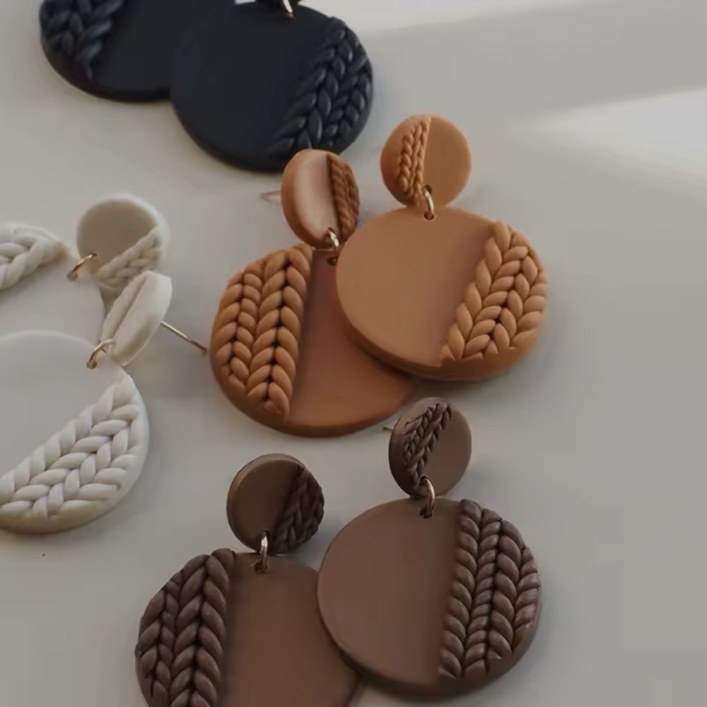 4-Pair Knit Two-Tier Dangle Stud - Handmade Earrings